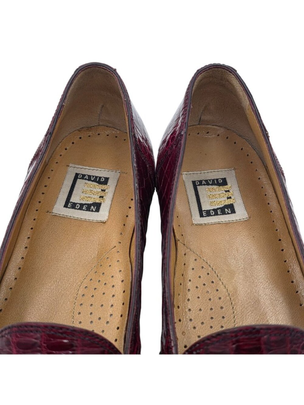 Vintage Crocodile Burgundy David Eden Exotic Italy Loafers Mens 11 Dress Shoes - Picture 9 of 15
